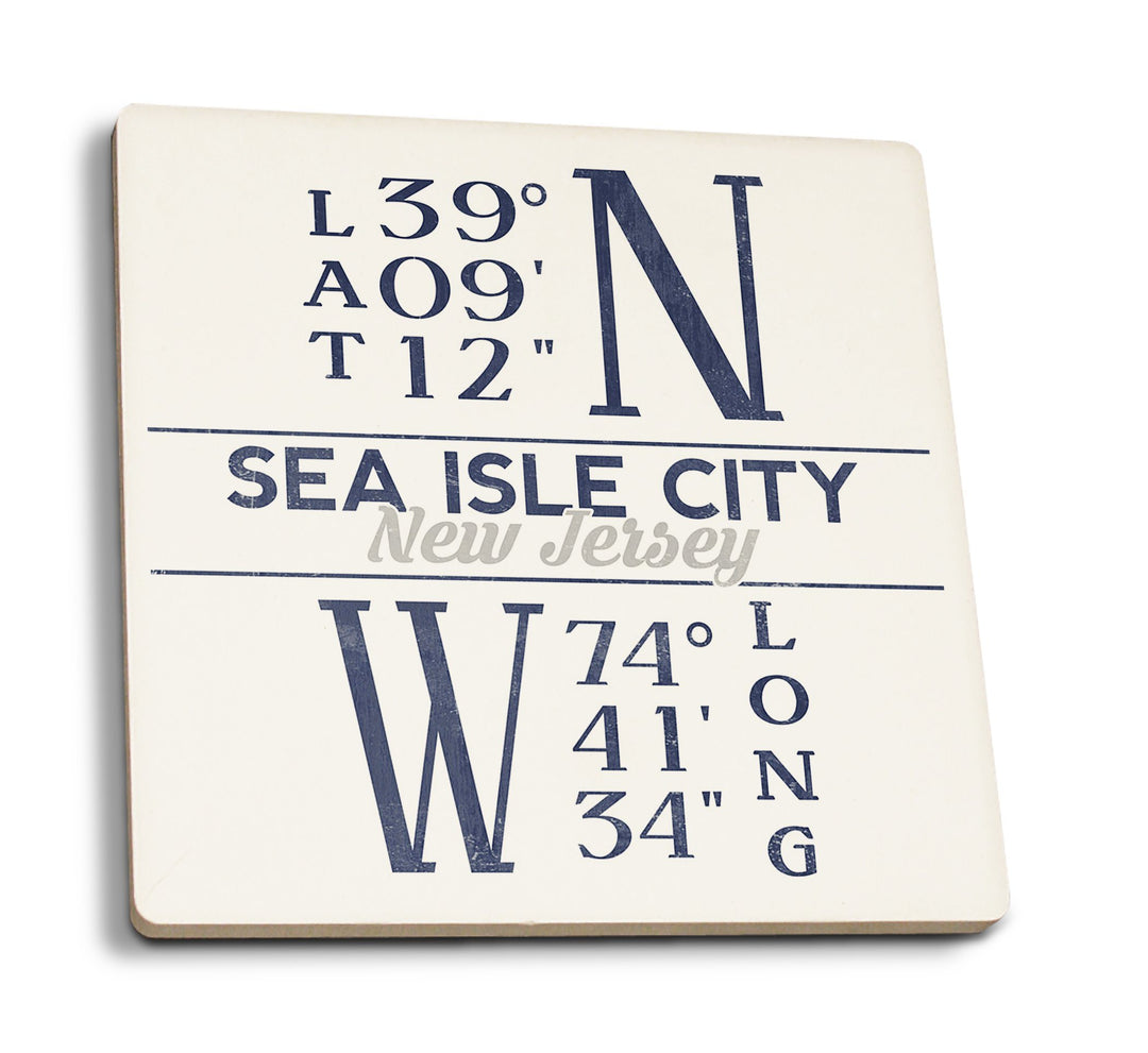 Sea Isle City, New Jersey, Latitude & Longitude, Lantern Press Artwork, Coaster Set Coasters Lantern Press 