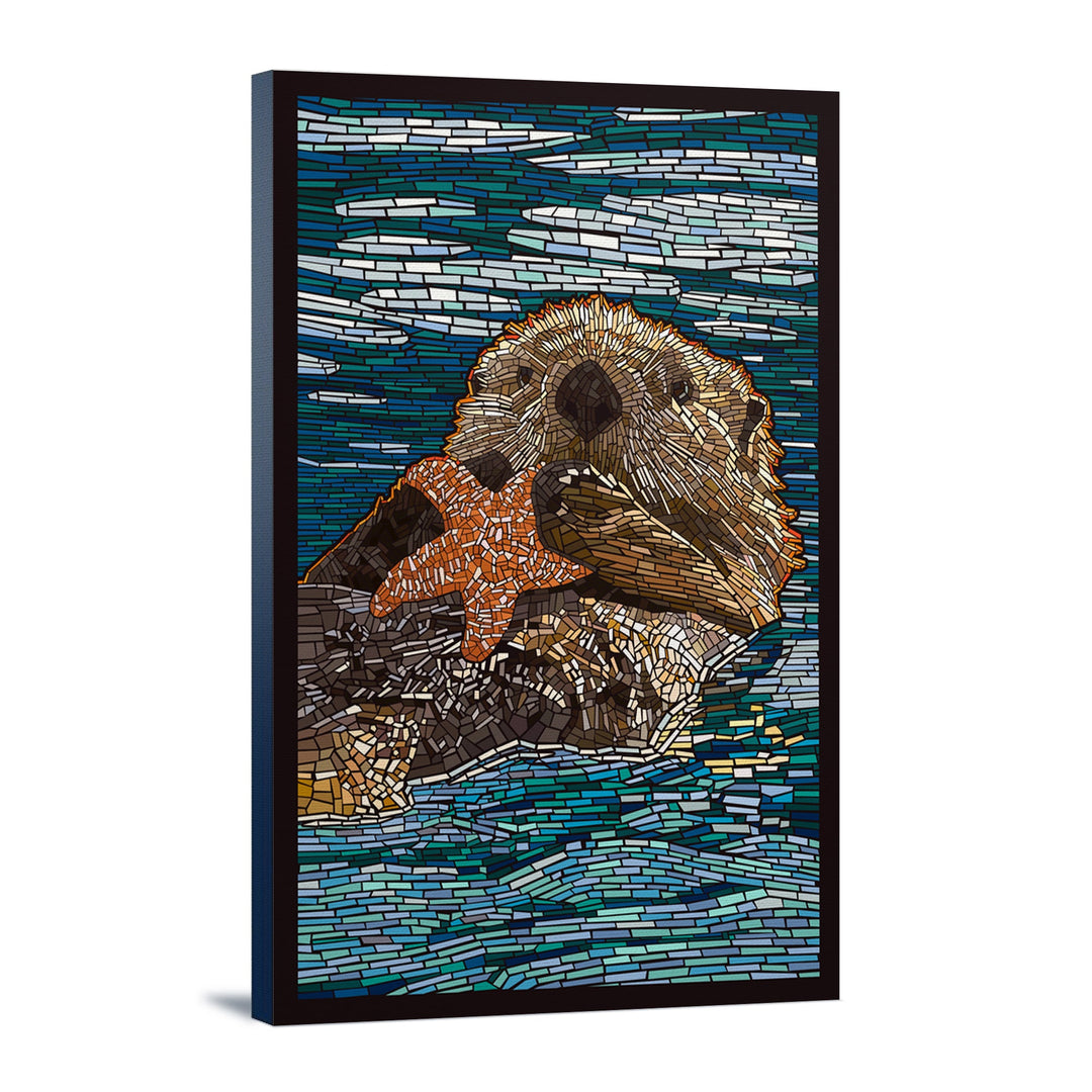 Sea Otter, Paper Mosaic, Lantern Press Artwork, Stretched Canvas Canvas Lantern Press 12x18 Stretched Canvas 