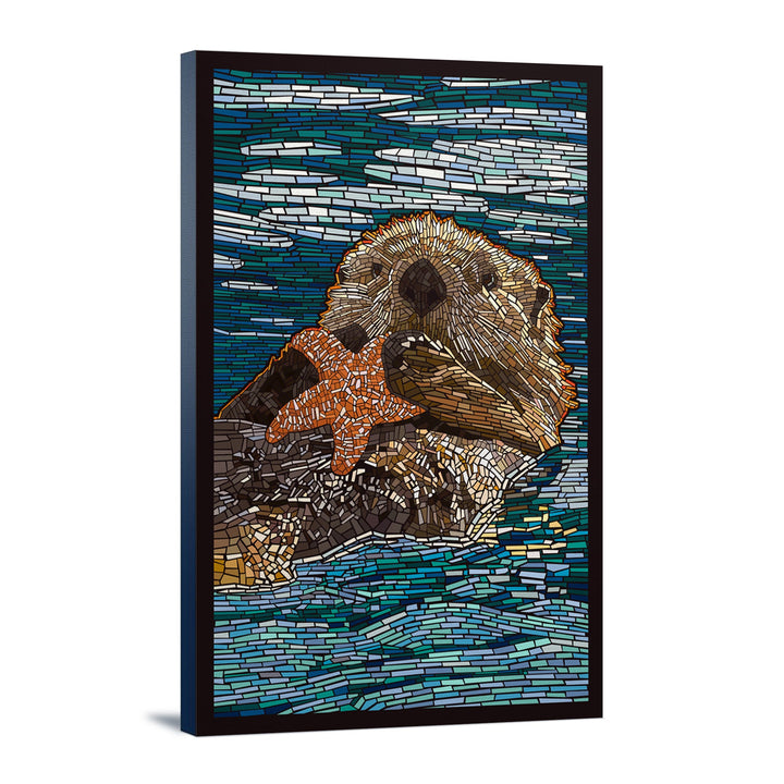 Sea Otter, Paper Mosaic, Lantern Press Artwork, Stretched Canvas Canvas Lantern Press 16x24 Stretched Canvas 