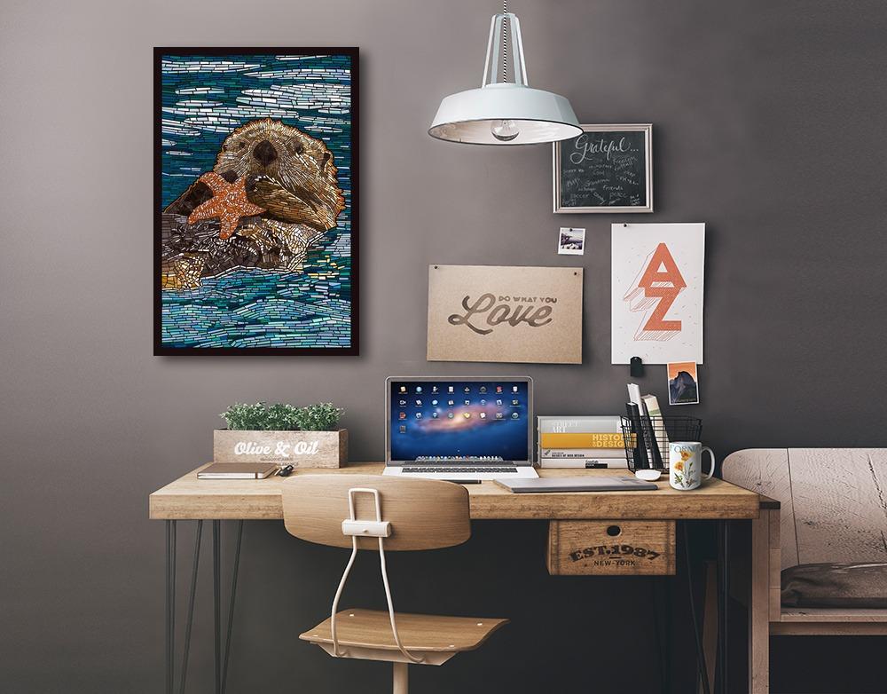 Sea Otter, Paper Mosaic, Lantern Press Artwork, Stretched Canvas Canvas Lantern Press 