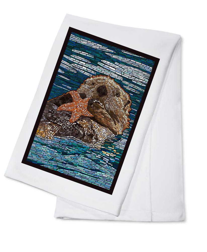 Sea Otter, Paper Mosaic, Lantern Press Artwork, Towels and Aprons Kitchen Lantern Press Cotton Towel 