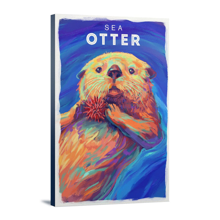 Sea Otter, Vivid Series, Lantern Press Artwork, Stretched Canvas Canvas Lantern Press 12x18 Stretched Canvas 
