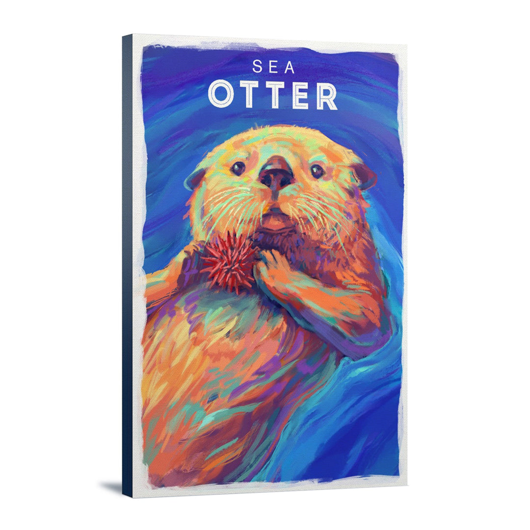 Sea Otter, Vivid Series, Lantern Press Artwork, Stretched Canvas Canvas Lantern Press 16x24 Stretched Canvas 