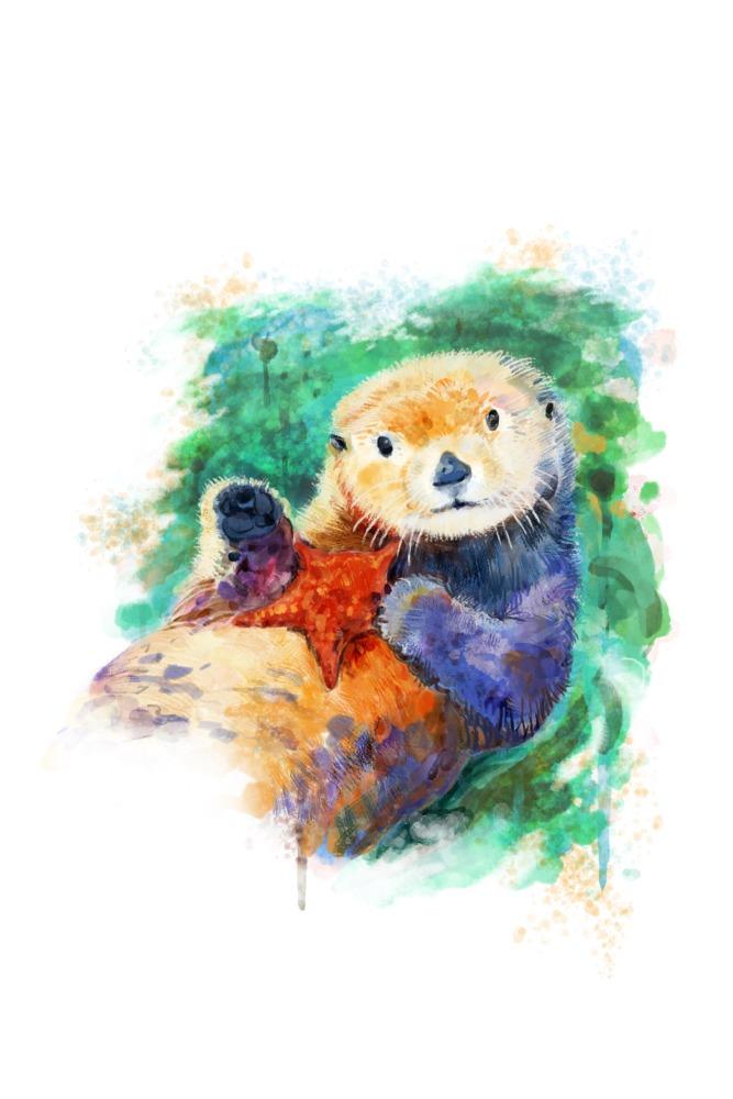 Sea Otter, Watercolor, Lantern Press Artwork, Art Prints and Metal Signs Art Lantern Press 12 x 18 Art Print 