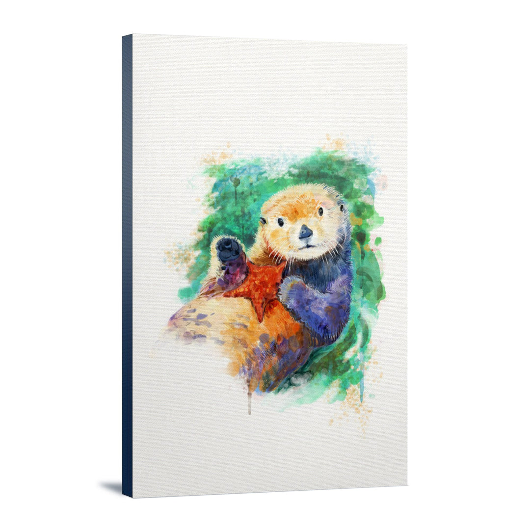 Sea Otter, Watercolor, Lantern Press Artwork, Stretched Canvas Canvas Lantern Press 12x18 Stretched Canvas 
