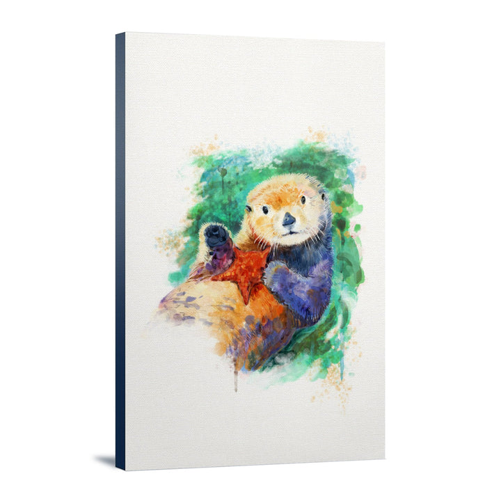 Sea Otter, Watercolor, Lantern Press Artwork, Stretched Canvas Canvas Lantern Press 16x24 Stretched Canvas 