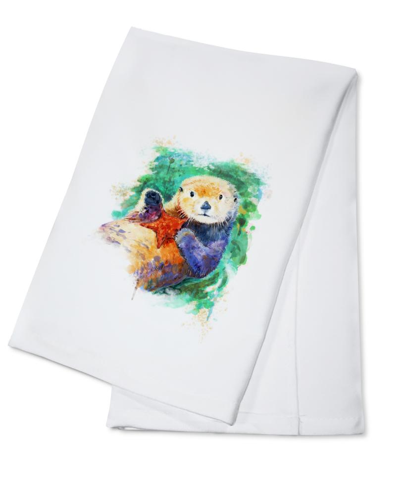 Sea Otter, Watercolor, Lantern Press Artwork, Towels and Aprons Kitchen Lantern Press Cotton Towel 