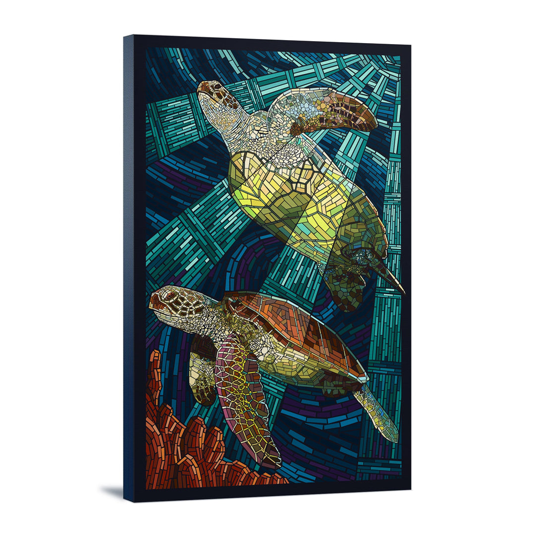 Sea Turtle, Paper Mosaic, Lantern Press Artwork, Stretched Canvas Canvas Lantern Press 16x24 Stretched Canvas 