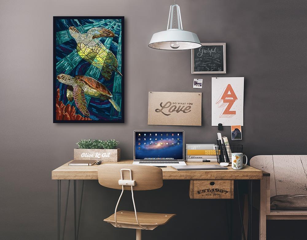 Sea Turtle, Paper Mosaic, Lantern Press Artwork, Stretched Canvas Canvas Lantern Press 