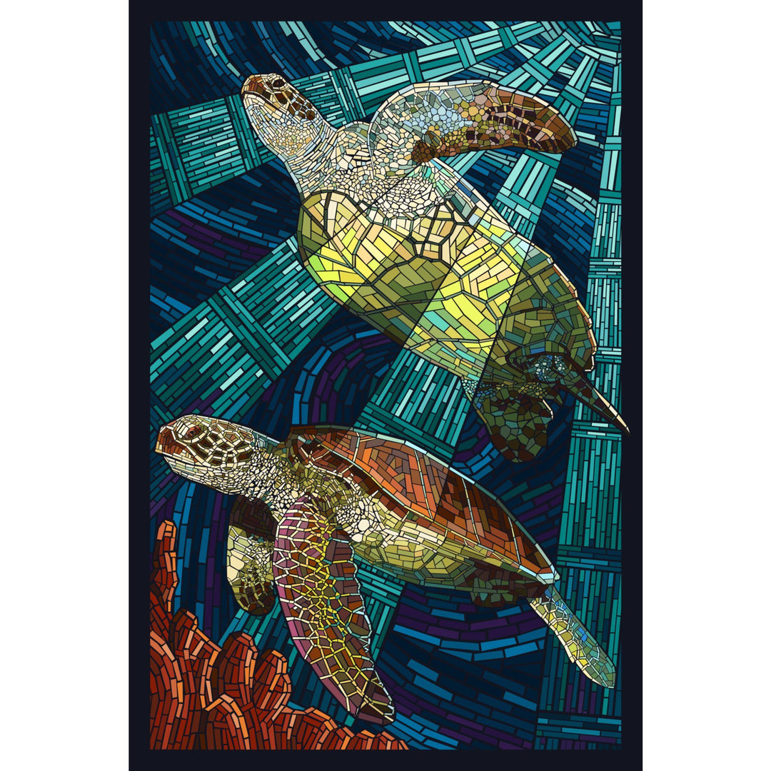 Sea Turtle, Paper Mosaic, Lantern Press Artwork, Stretched Canvas Canvas Lantern Press 
