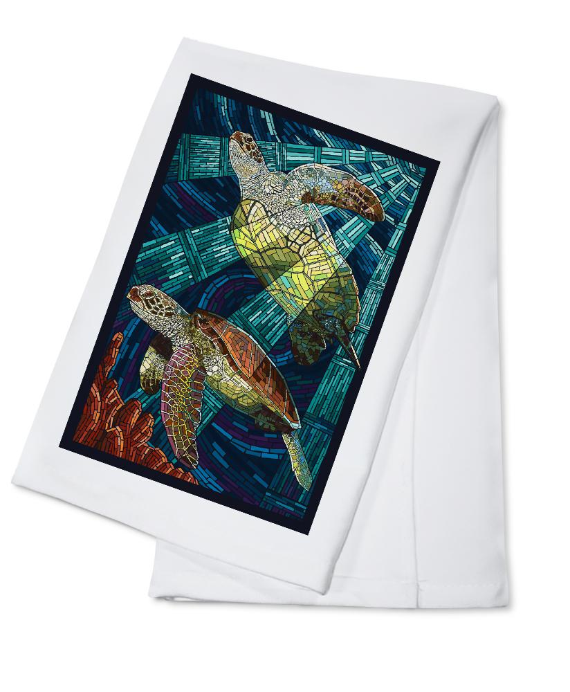 Sea Turtle, Paper Mosaic, Lantern Press Artwork, Towels and Aprons Kitchen Lantern Press Cotton Towel 