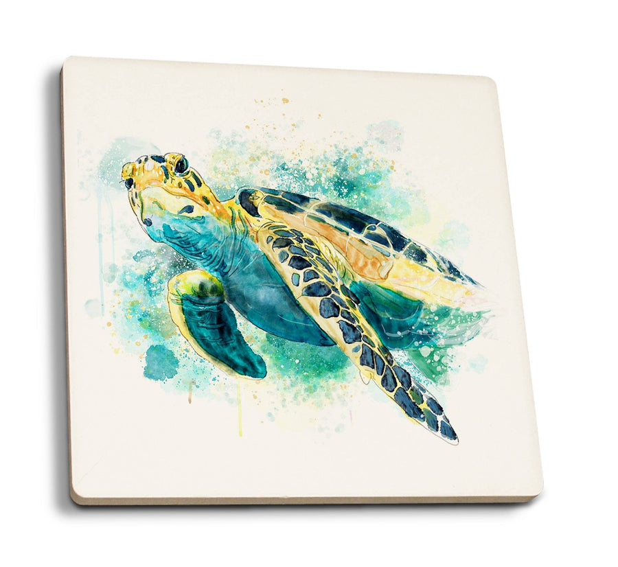 Sea Turtle, Watercolor, Lantern Press Artwork, Coaster Set Coasters Lantern Press 