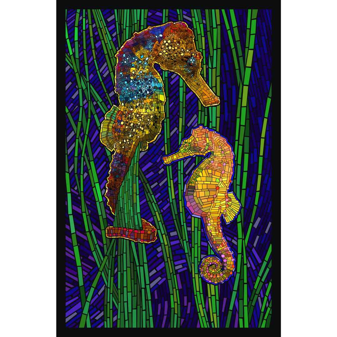 Seahorses, Paper Mosaic, Lantern Press Artwork, Stretched Canvas Canvas Lantern Press 