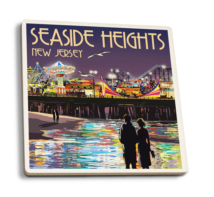Seaside Heights, New Jersey, Pier at Night, Lantern Press Artwork, Coaster Set Coasters Lantern Press 