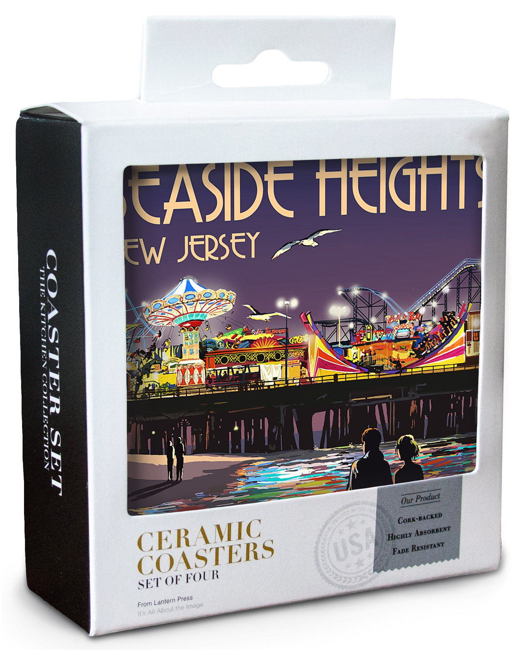 Seaside Heights, New Jersey, Pier at Night, Lantern Press Artwork, Coaster Set Coasters Lantern Press 
