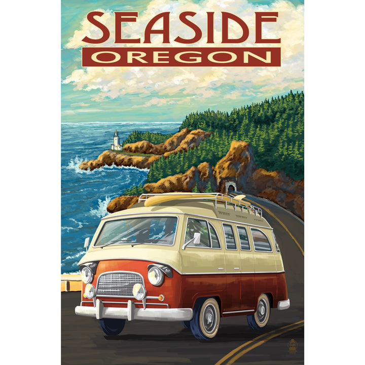 Seaside, Oregon, Camper Van, Lantern Press Artwork, Stretched Canvas Canvas Lantern Press 