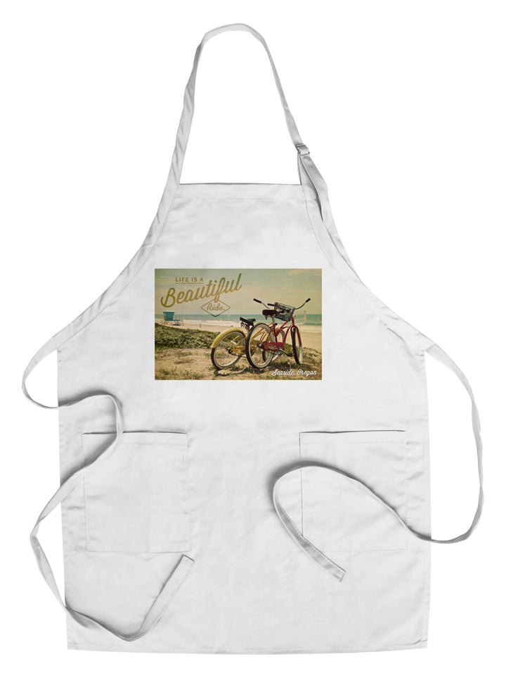 Seaside, Oregon, Life is a Beautiful Ride, Bicycles & Beach Scene, Photograph, Towels and Aprons Kitchen Lantern Press Chef's Apron 