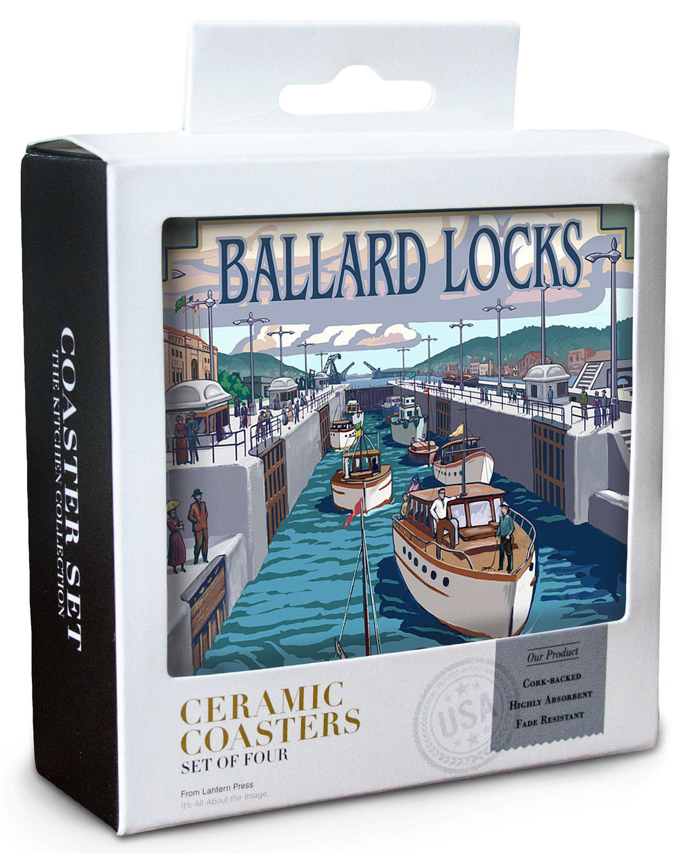 Seattle, Washington, Ballard Locks, Lantern Press Artwork, Coaster Set Coasters Lantern Press 