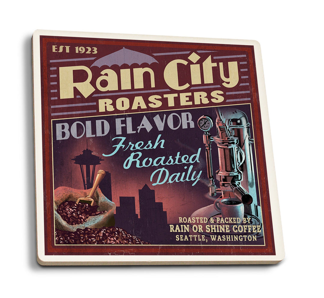 Seattle, Washington, Coffee Roasters Vintage Sign, Lantern Press Artwork, Coaster Set Coasters Lantern Press 