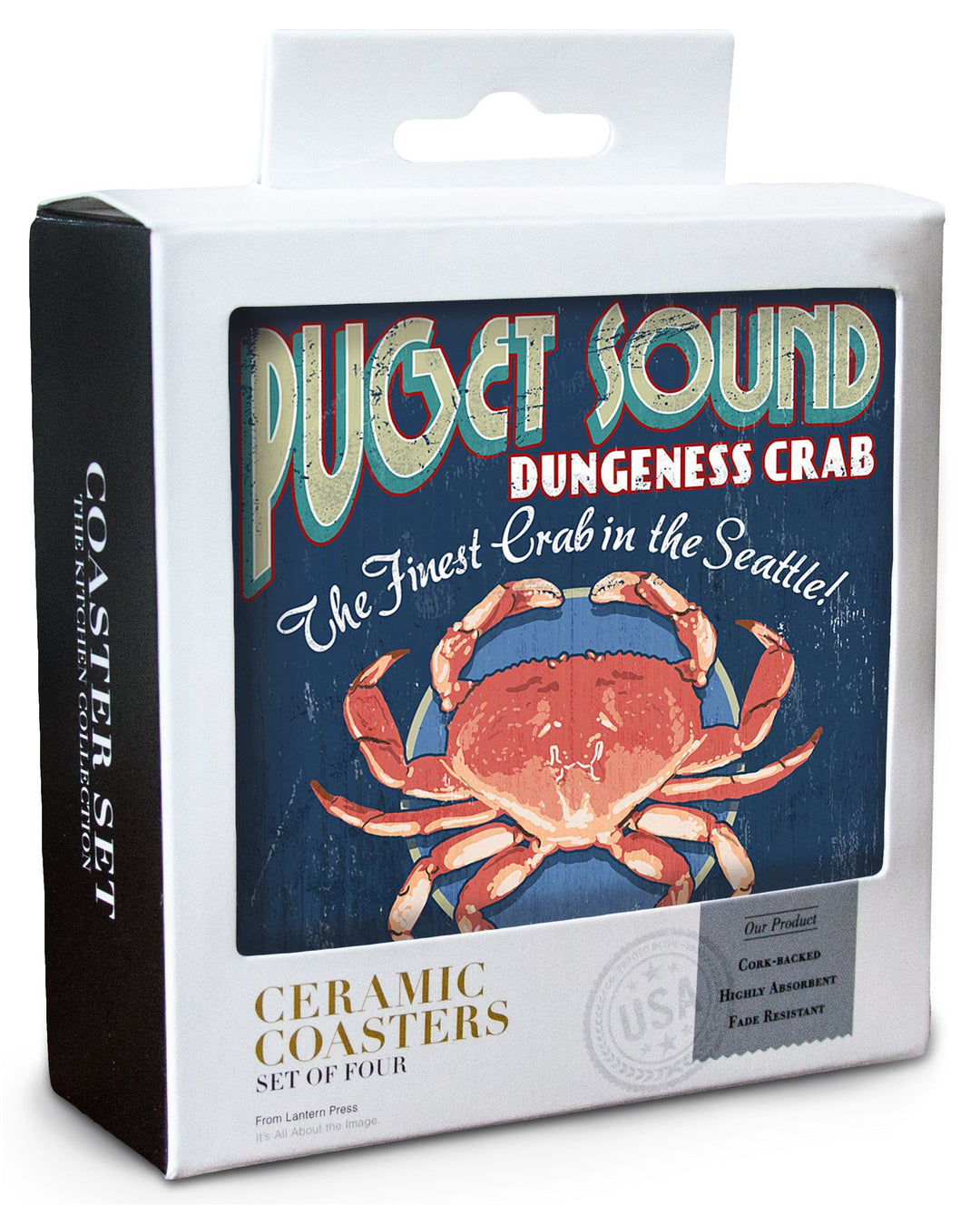 Seattle, Washington, Dungeness Crab Vintage Sign, Lantern Press Artwork, Coaster Set Coasters Lantern Press 