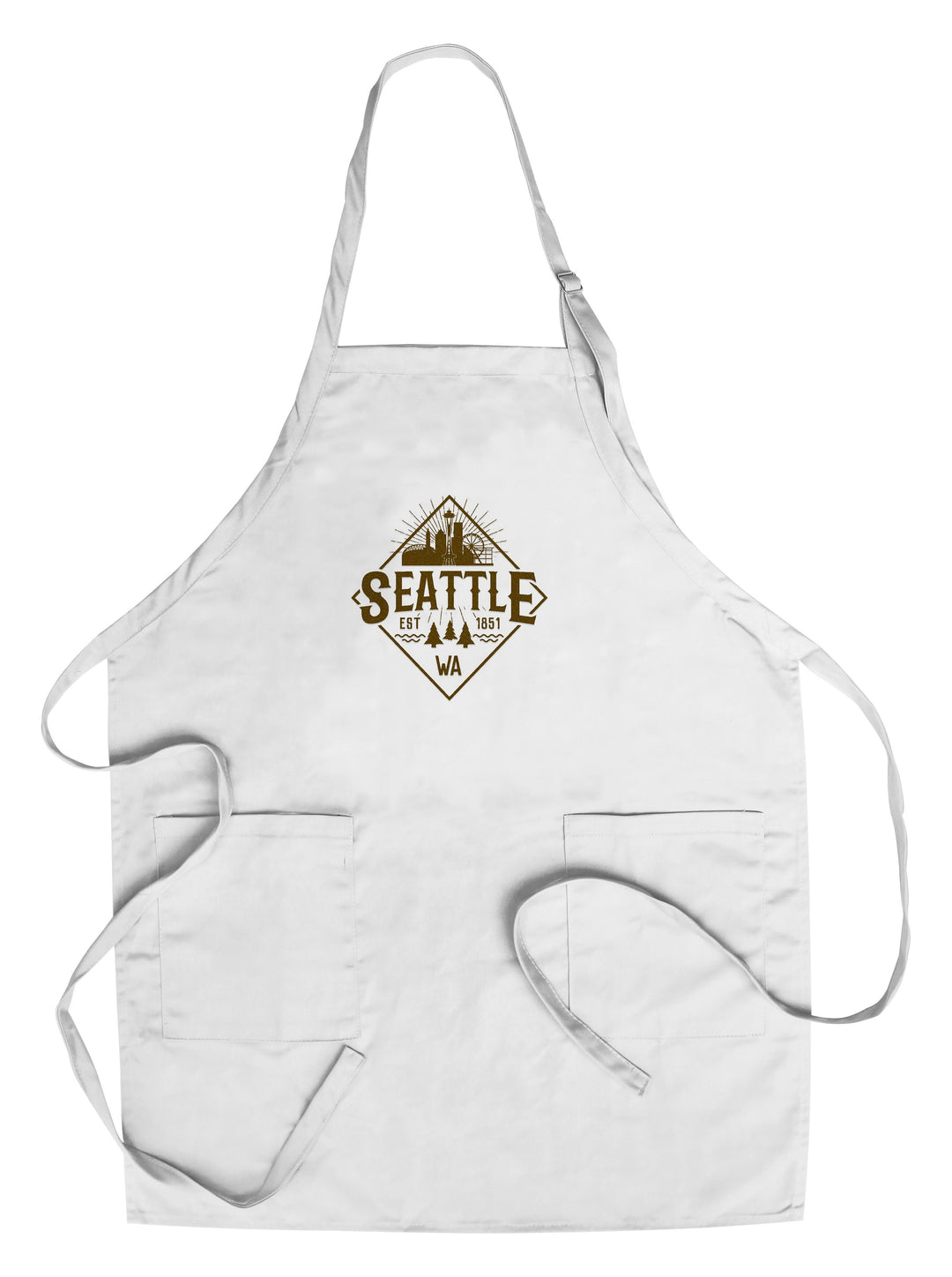 Seattle, Washington, Established 1851, Diamond Skyline Badge, Contour, Lantern Press Artwork, Towels and Aprons Kitchen Lantern Press Chef's Apron 