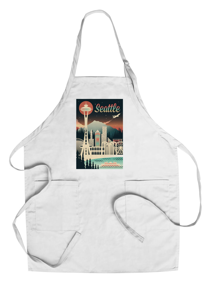 Seattle, Washington, Retro Skyline Chromatic Series, Lantern Press Artwork, Towels and Aprons Kitchen Lantern Press Chef's Apron 