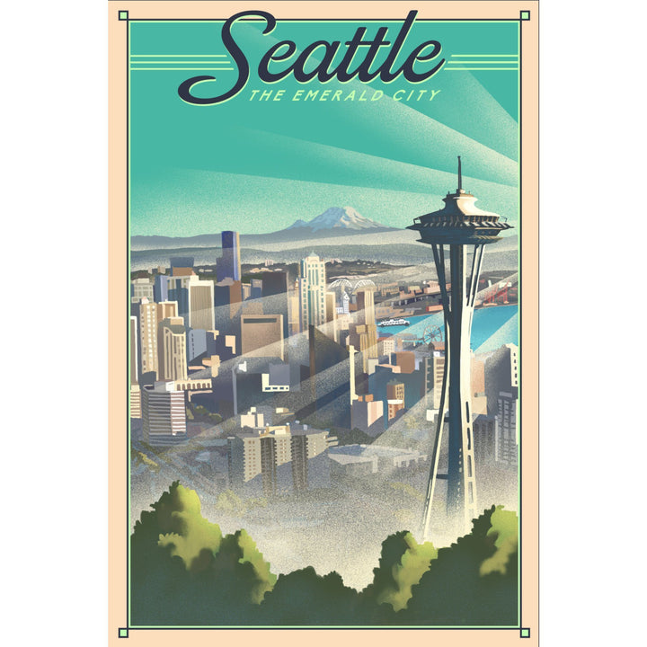 Seattle, Washington, Skyline, Lithograph, Lantern Press Artwork, Stretched Canvas Canvas Lantern Press 