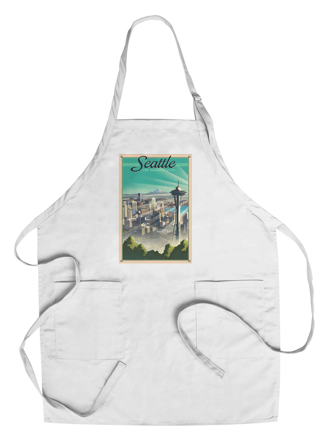 Seattle, Washington, Skyline, Lithograph, Lantern Press Artwork, Towels and Aprons Kitchen Lantern Press Chef's Apron 