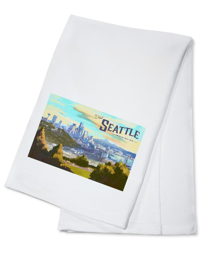 Seattle, Washington, Skyline, Oil Painting, Lantern Press Artwork, Towels and Aprons Kitchen Lantern Press 