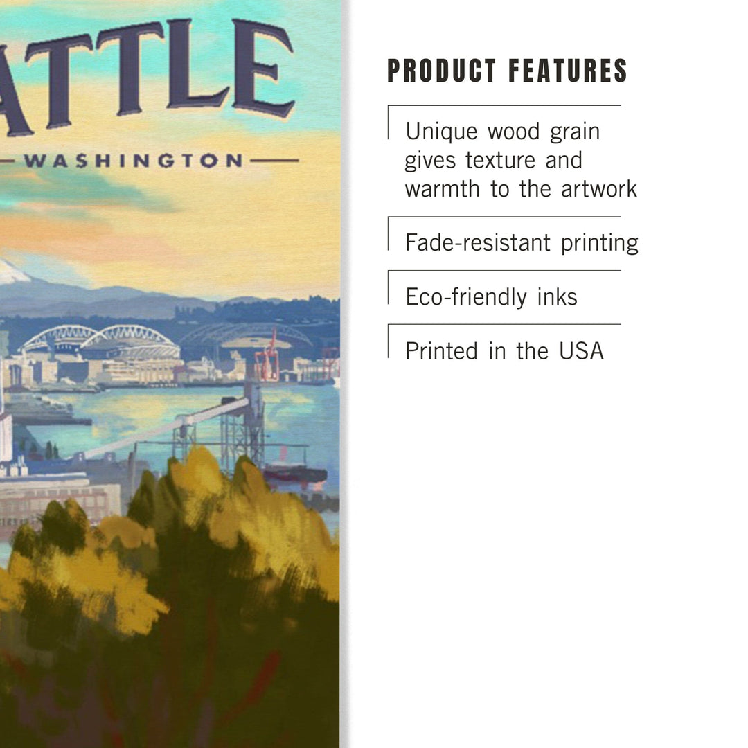Seattle, Washington, Skyline, Oil Painting, Lantern Press Artwork, Wood Signs and Postcards Wood Lantern Press 
