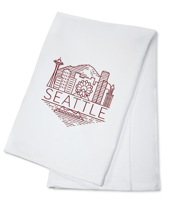 Seattle, Washington, Skyline, Simple Lines, Red, Contour, Lantern Press Artwork, Towels and Aprons Kitchen Lantern Press Cotton Towel 
