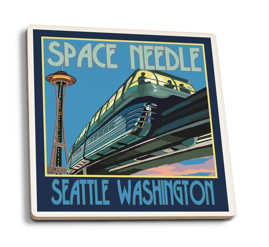 Seattle, Washington, Space Needle & Monorail, Lantern Press Artwork, Coaster Set Coasters Lantern Press 