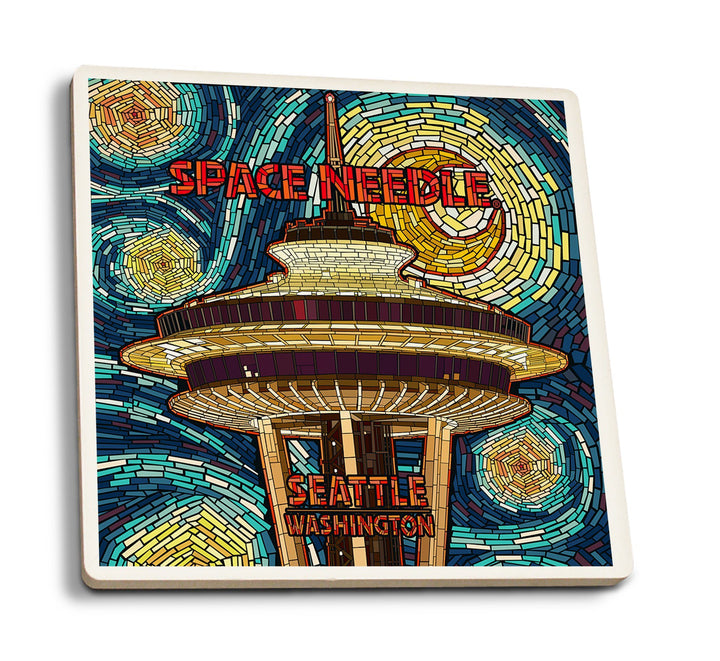 Seattle, Washington, Space Needle Mosaic, Lantern Press Artwork, Coaster Set Coasters Lantern Press 