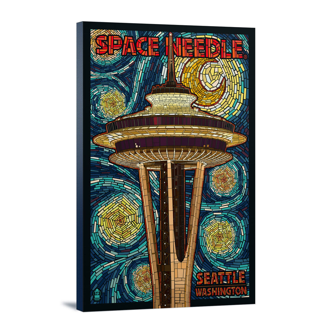 Seattle, Washington, Space Needle Mosaic, Lantern Press Artwork, Stretched Canvas Canvas Lantern Press 24x36 Stretched Canvas 