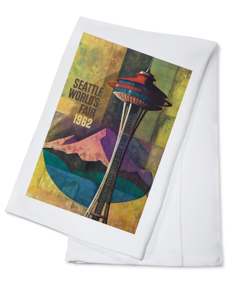 Seattle, Washington, Space Needle World's Fair, Vintage Travel Poster, Towels and Aprons Kitchen Lantern Press Cotton Towel 