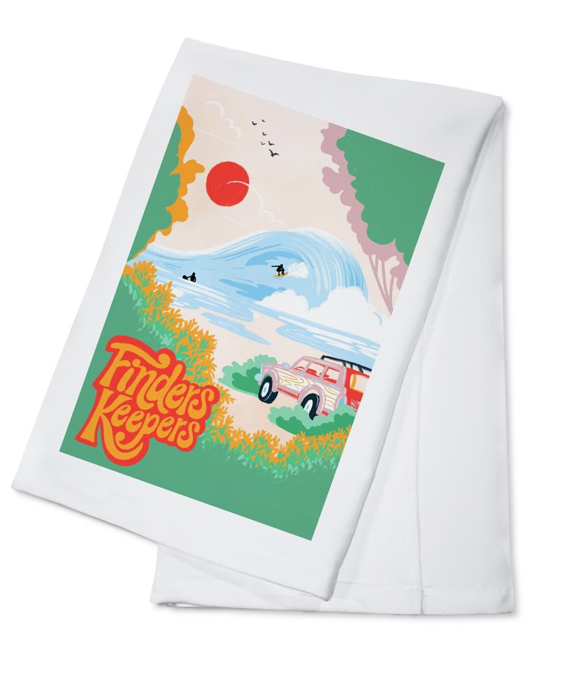 Secret Surf Spot Collection, Surf Scene At The Beach, Finders Keepers, Towels and Aprons Kitchen Lantern Press Cotton Towel 