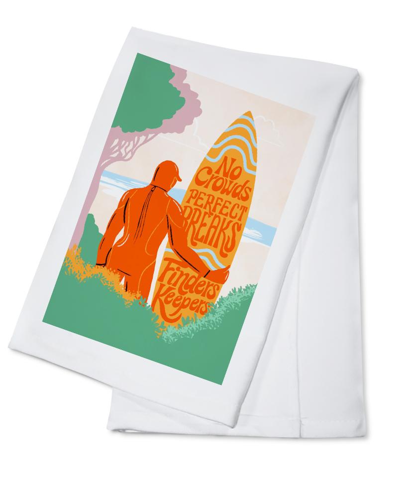 Secret Surf Spot Collection, Surfer At The Beach, No Crowds, Perfect Breaks, Finders Keepers, Towels and Aprons Kitchen Lantern Press Cotton Towel 
