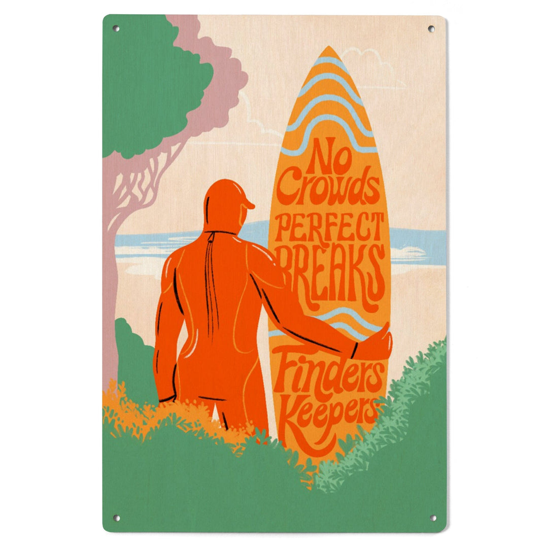 Secret Surf Spot Collection, Surfer At The Beach, No Crowds, Perfect Breaks, Finders Keepers, Wood Signs and Postcards Wood Lantern Press 