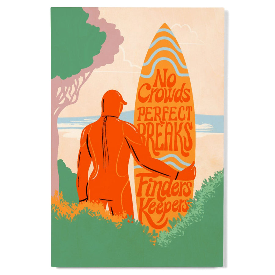 Secret Surf Spot Collection, Surfer At The Beach, No Crowds, Perfect Breaks, Finders Keepers, Wood Signs and Postcards Wood Lantern Press 
