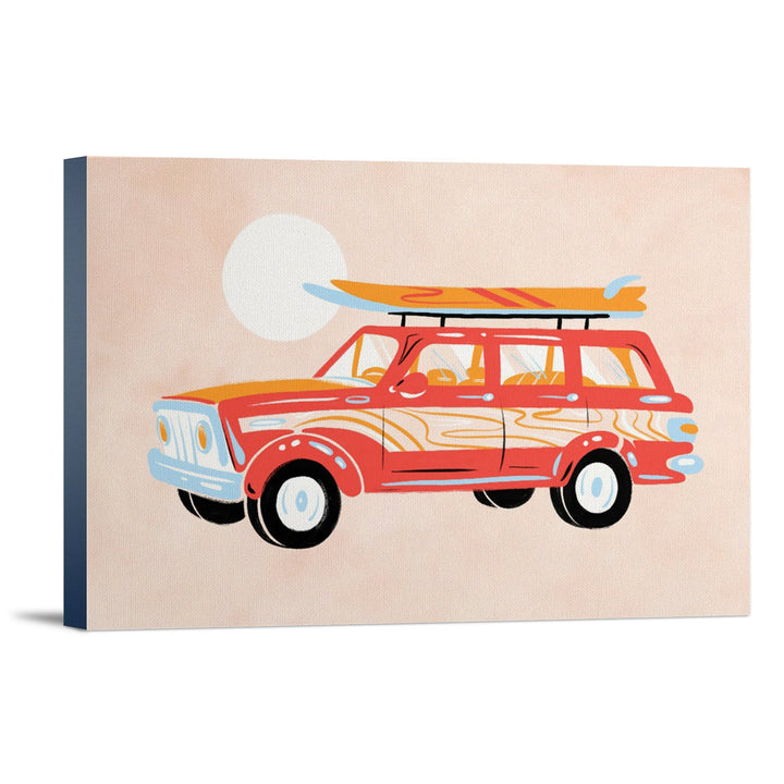 Secret Surf Spot Collection, Woody Wagon With Surfboards, Stretched Canvas Canvas Lantern Press 12x18 Stretched Canvas 