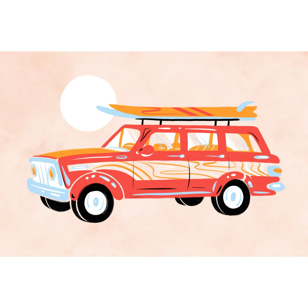 Secret Surf Spot Collection, Woody Wagon With Surfboards, Stretched Canvas Canvas Lantern Press 