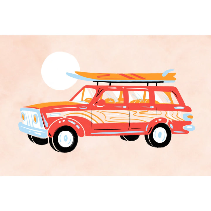Secret Surf Spot Collection, Woody Wagon With Surfboards, Stretched Canvas Canvas Lantern Press 