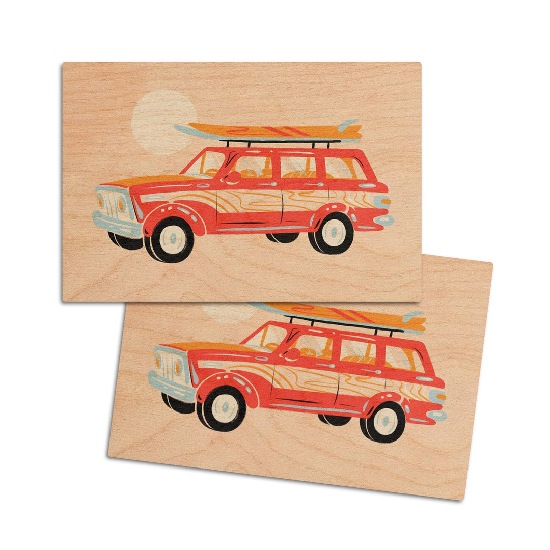 Secret Surf Spot Collection, Woody Wagon With Surfboards, Wood Signs and Postcards Wood Lantern Press 4x6 Wood Postcard Set 