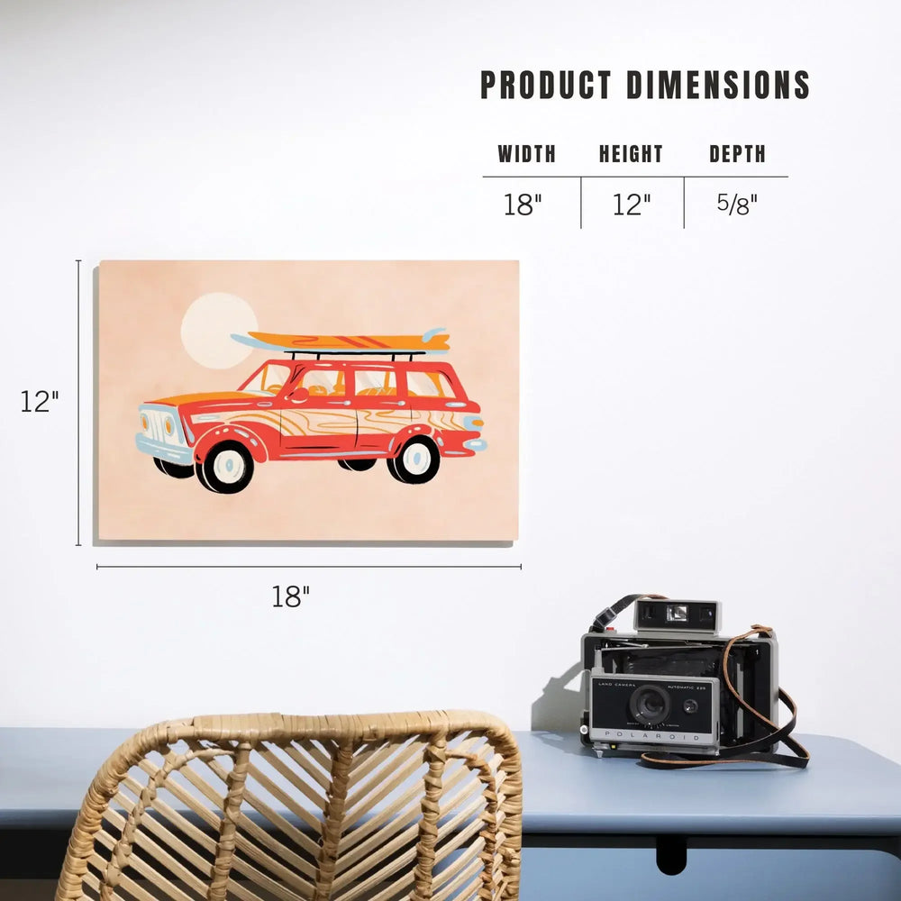 Secret Surf Spot Collection, Woody Wagon With Surfboards, Wood Signs and Postcards Wood Lantern Press 