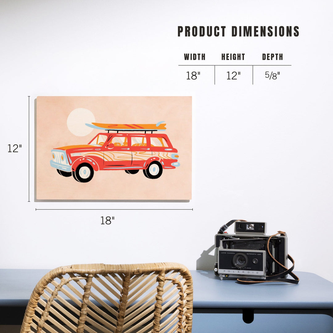 Secret Surf Spot Collection, Woody Wagon With Surfboards, Wood Signs and Postcards Wood Lantern Press 