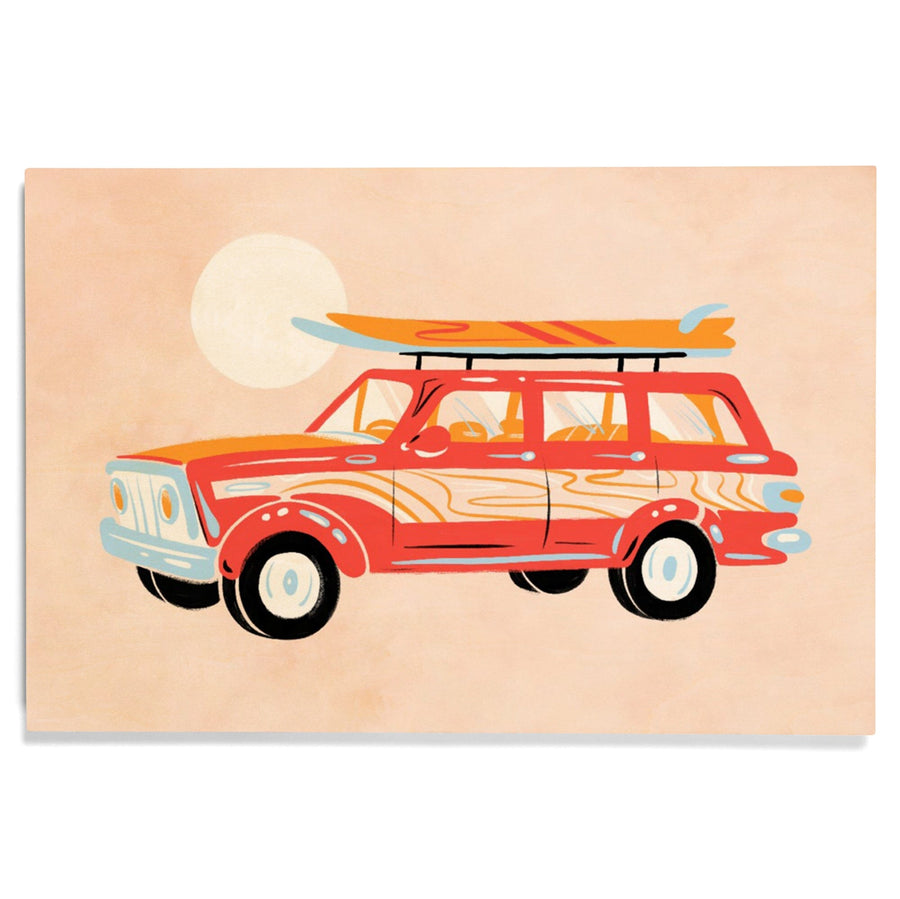 Secret Surf Spot Collection, Woody Wagon With Surfboards, Wood Signs and Postcards Wood Lantern Press 