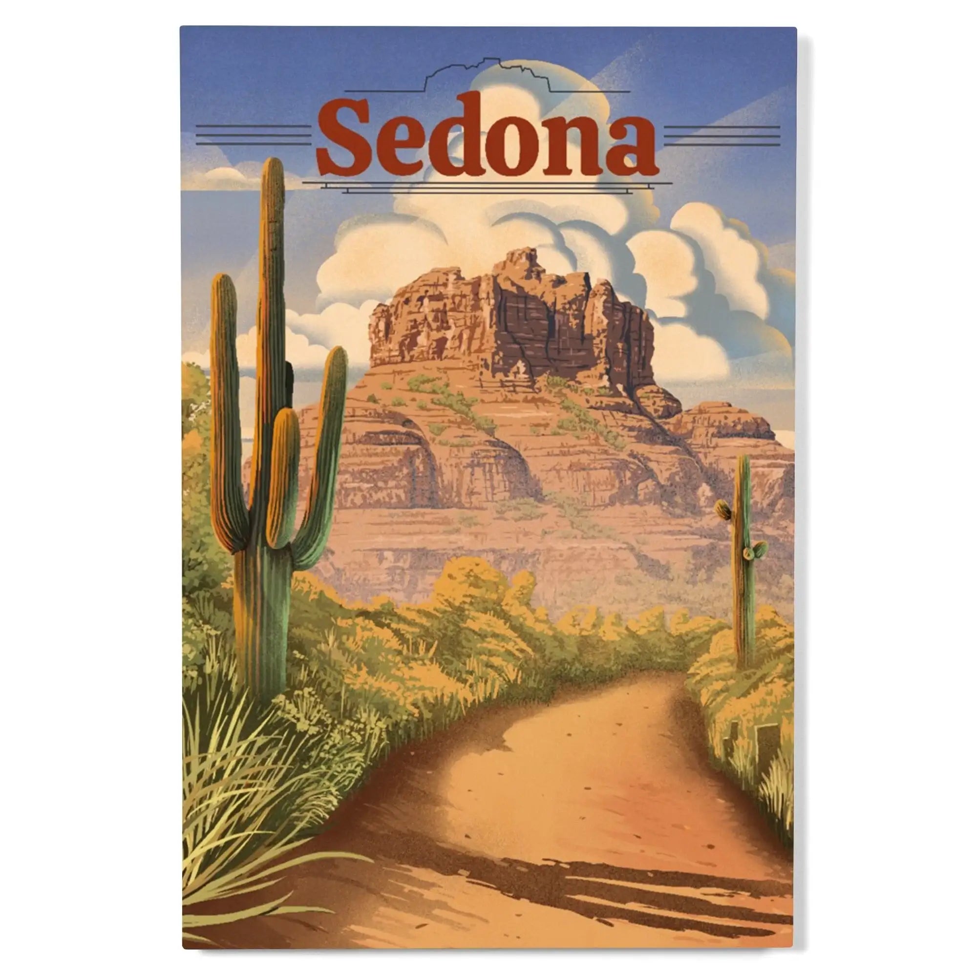 Sedona, Arizona, Bell Rock Lithograph, Lantern Press Artwork, Wood Sig