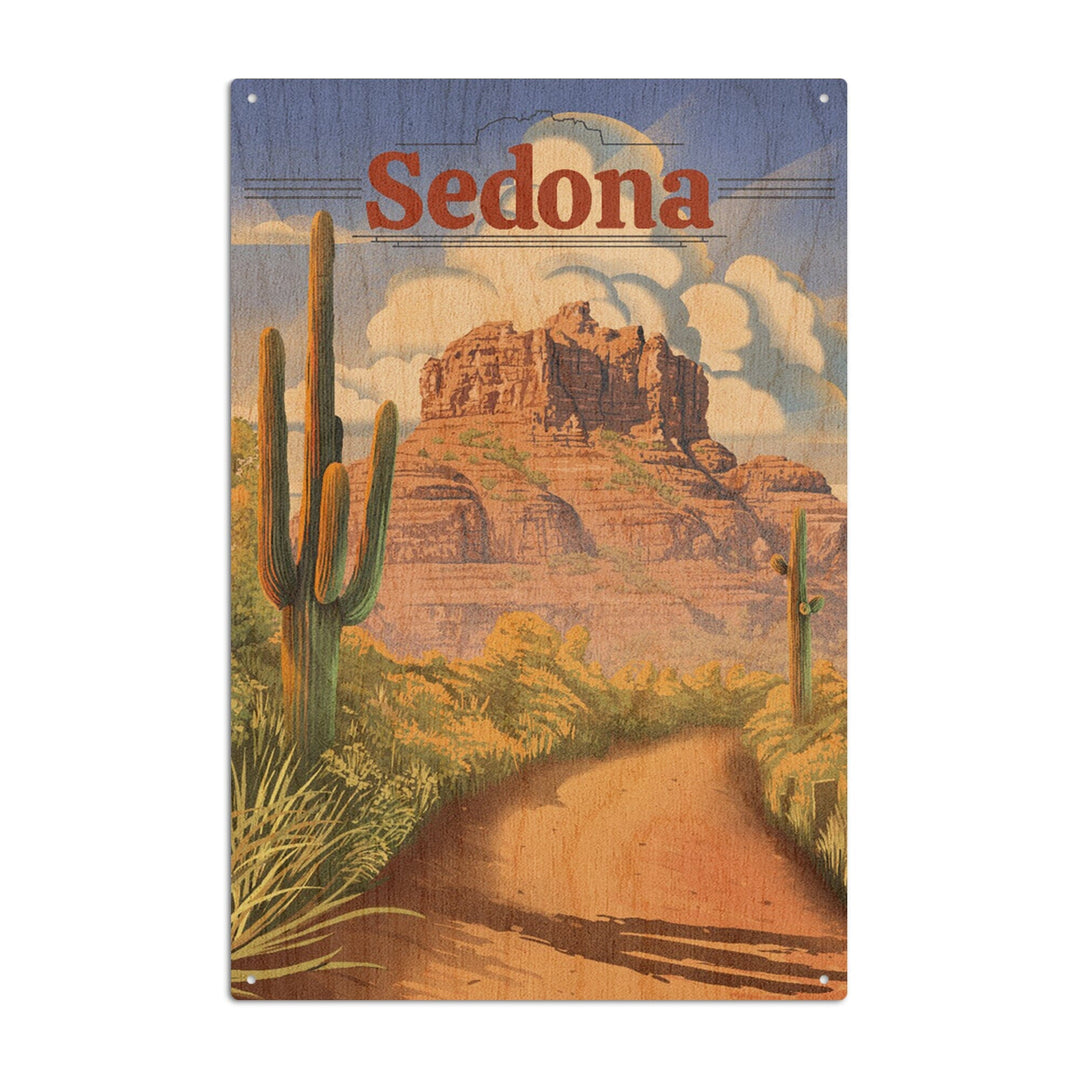 Sedona, Arizona, Bell Rock Lithograph, Lantern Press Artwork, Wood Signs and Postcards Wood Lantern Press 6x9 Wood Sign 