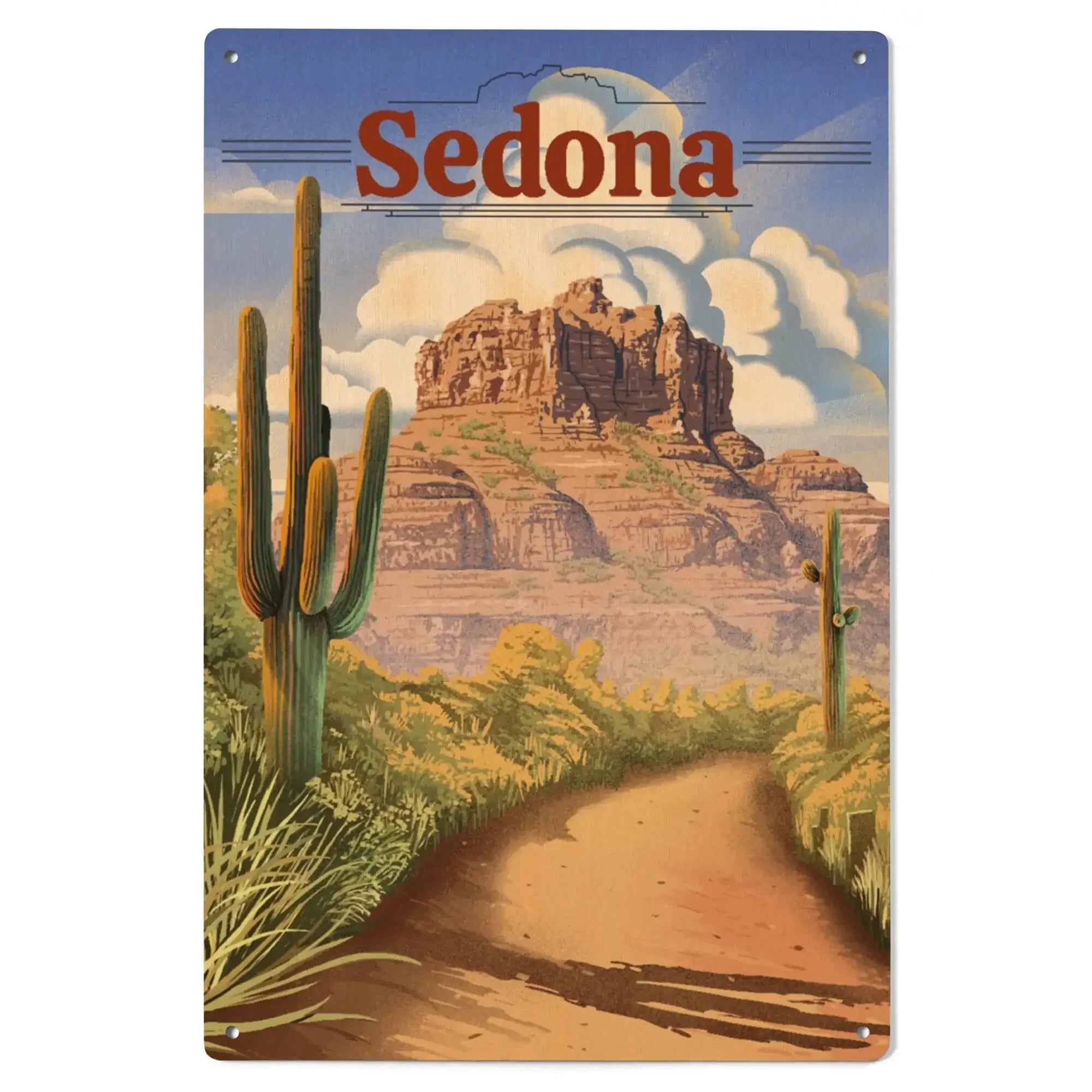 Sedona, Arizona, Bell Rock Lithograph, Lantern Press Artwork, Wood Sig