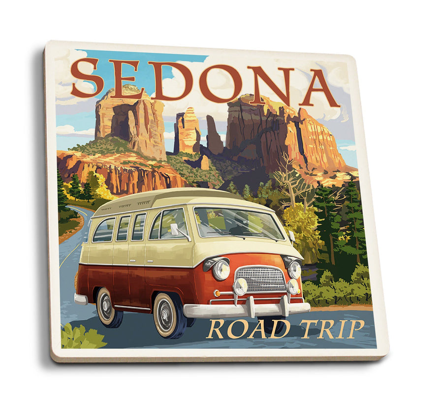 Sedona, Arizona, Camper Van, Lantern Press Artwork, Coaster Set Coasters Lantern Press 